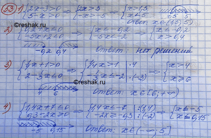 Изображение Решить систему неравенств:1) система2x-3>0,5-c>0; 2)...