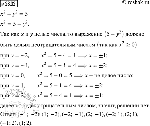 Изображение 28.32. Найдите все пары (x;y) целых чисел, являющиеся решениями уравнения x^2...